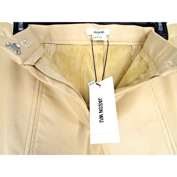 Large Jason Wu Tan Soft Vegan Faux Leather Skinny Pants Split Hem High-Waist - Picture 8 of 10